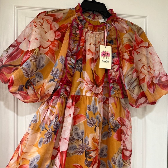 Sold NEW chiffon mock neck elegant floral puff sleeve dress - Picture 3 of 7